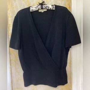 Black St John Santana Short Sleeve surplus-wrap top